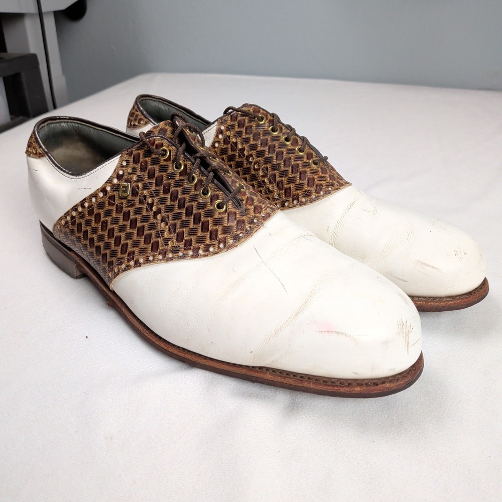 Vintage FootJoy Classics Dry Golf Shoes Mens 12.5 D Basketweave Leather USA